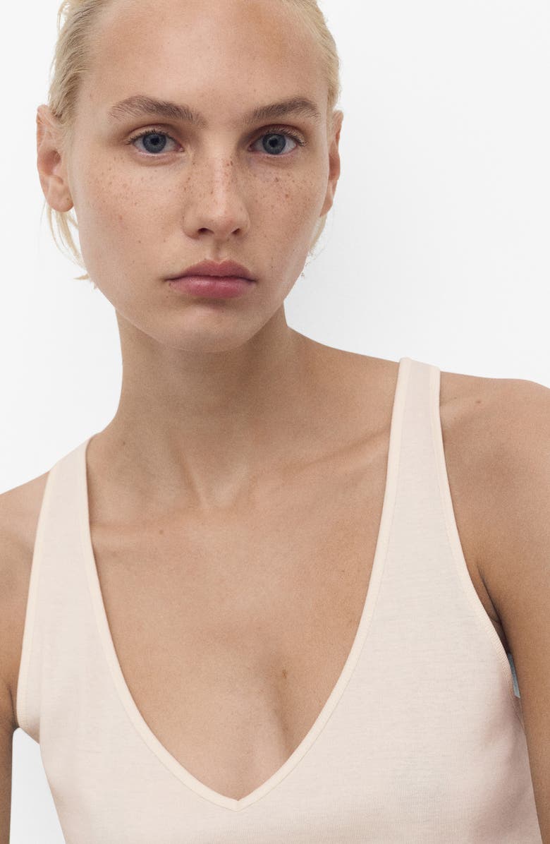 MANGO Cotton V-Neck Pajama Tank, Alternate, color, Yellow