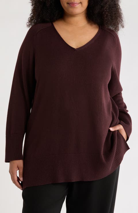 V-Neck Organic Cotton Blend Sweater (Plus)
