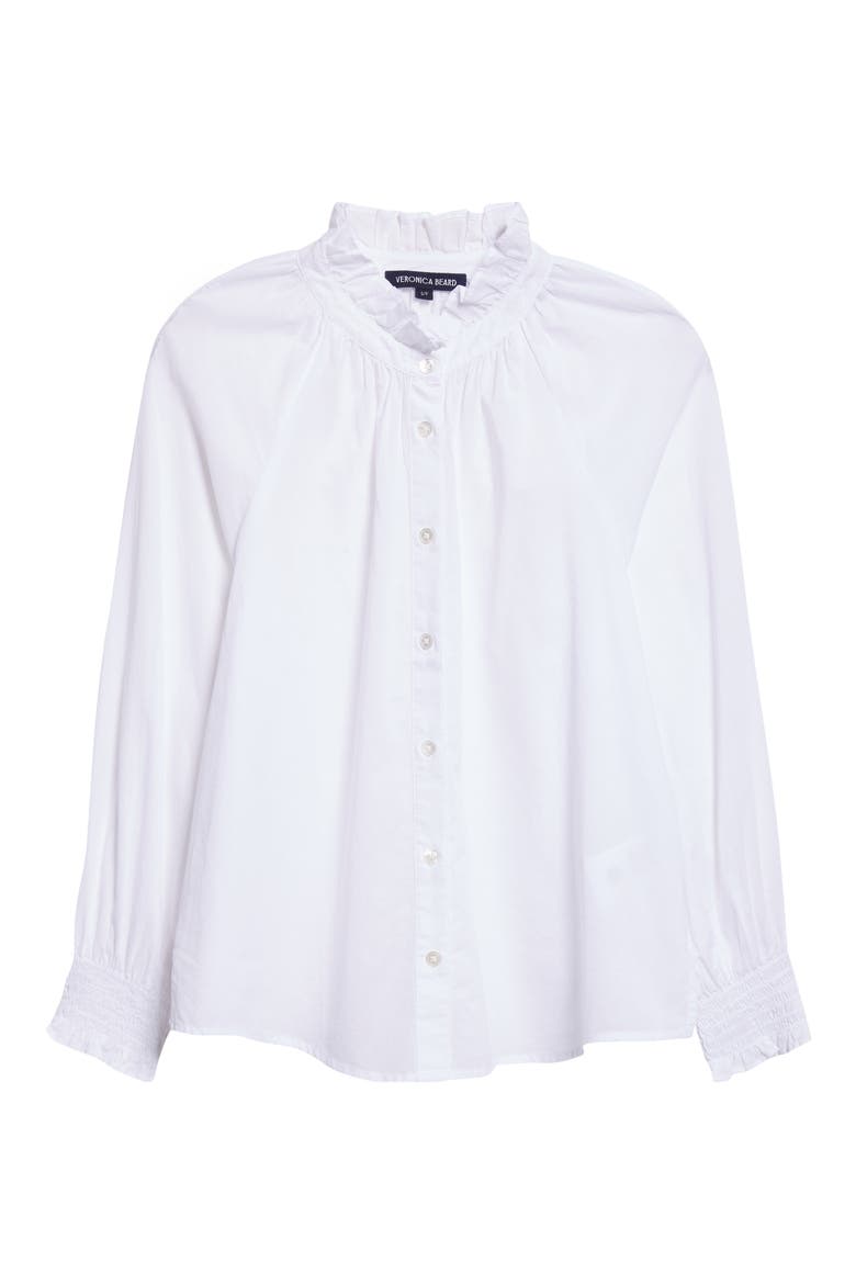 Calisto Ruffle Collar Cotton Button-Up Shirt, Alternate, color, WHITE