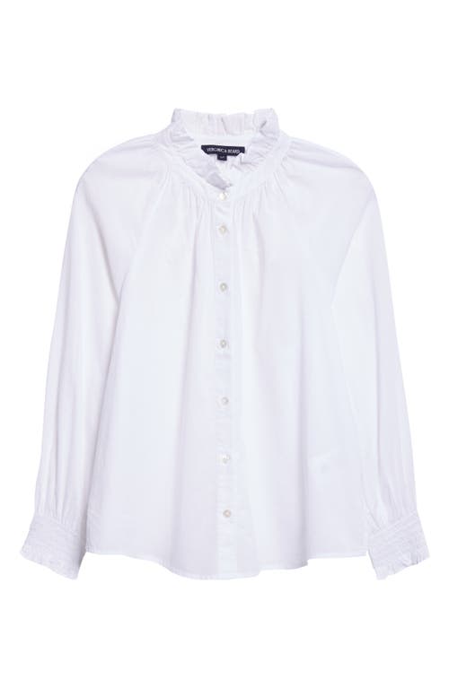 Veronica Beard Calisto Ruffle Collar Cotton Button-up Shirt In White