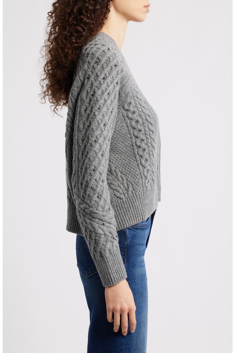 Liz Beaded Crewneck Wool Sweater, Alternate, color, GREY