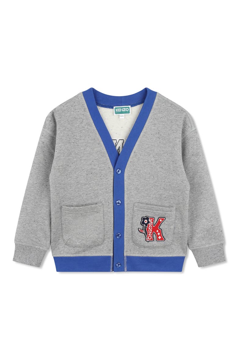 Kids' Logo Patch Fleece Varsity Cardigan, Main, color, GREY MARL