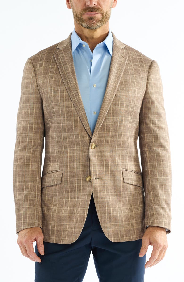 SAVILE ROW CO Plaid Knit Sport Coat, Main, color, Camel