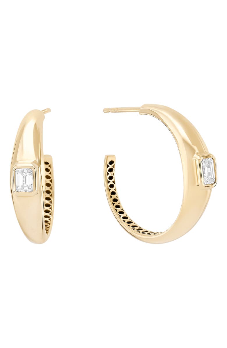 LANA 14K Gold Curved Solo Emerald Cut Diamond Hoop Earrings, Main, color, 14K Yellow Gold