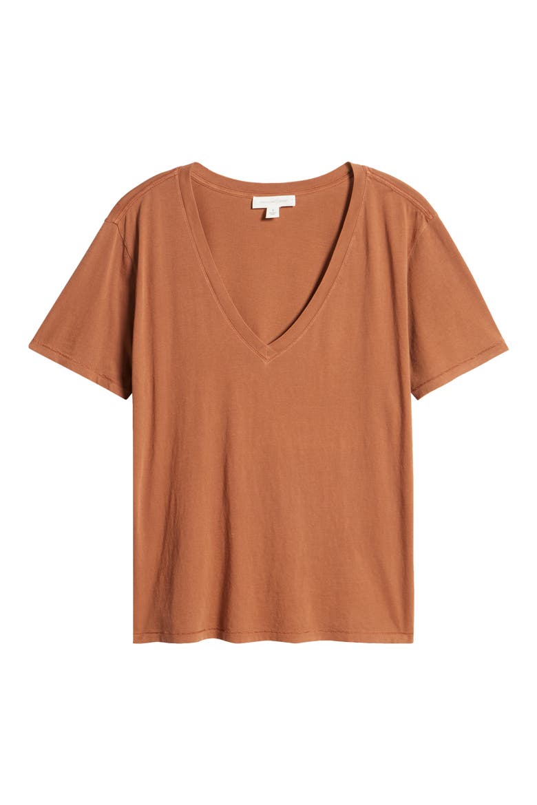 Oversize V-Neck Cotton T-Shirt, Alternate, color, RUST SEQUOIA