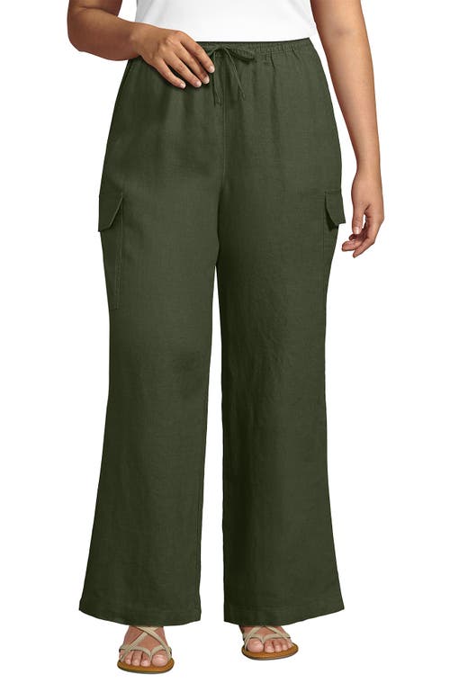 LANDS' END LANDS' END LINEN HIGH RISE ELASTIC BACK WIDE LEG CARGO PANTS 