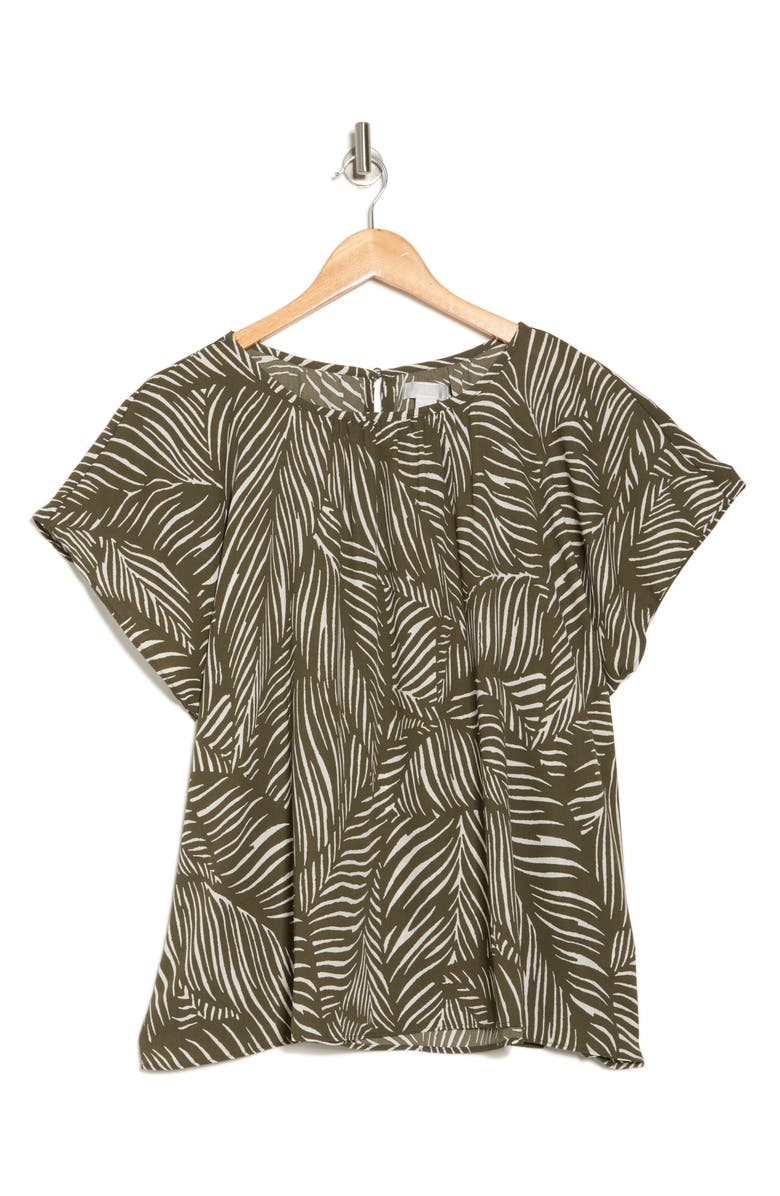 NORDSTROM RACK Gathered Crewneck Short Sleeve Top, Alternate, color, Olive - Ivory Palmetto