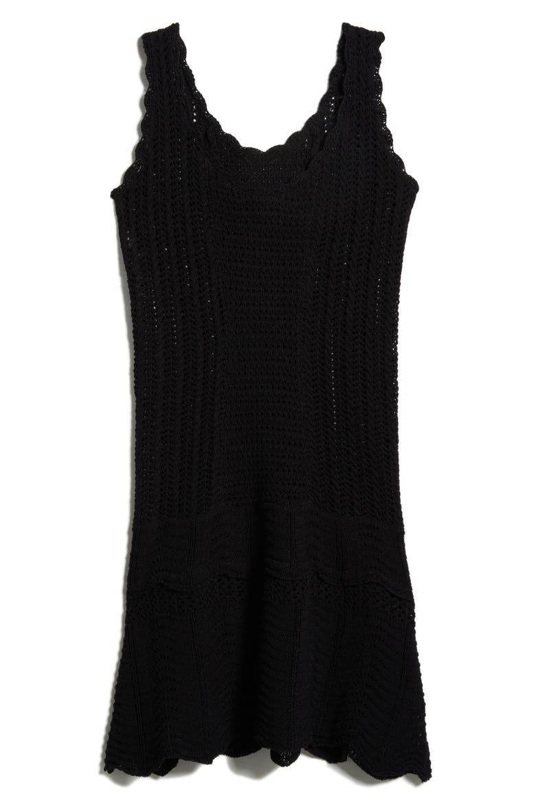 Scalloped Edge Semisheer Cotton Cover-Up Minidress, Alternate, color, BLACK