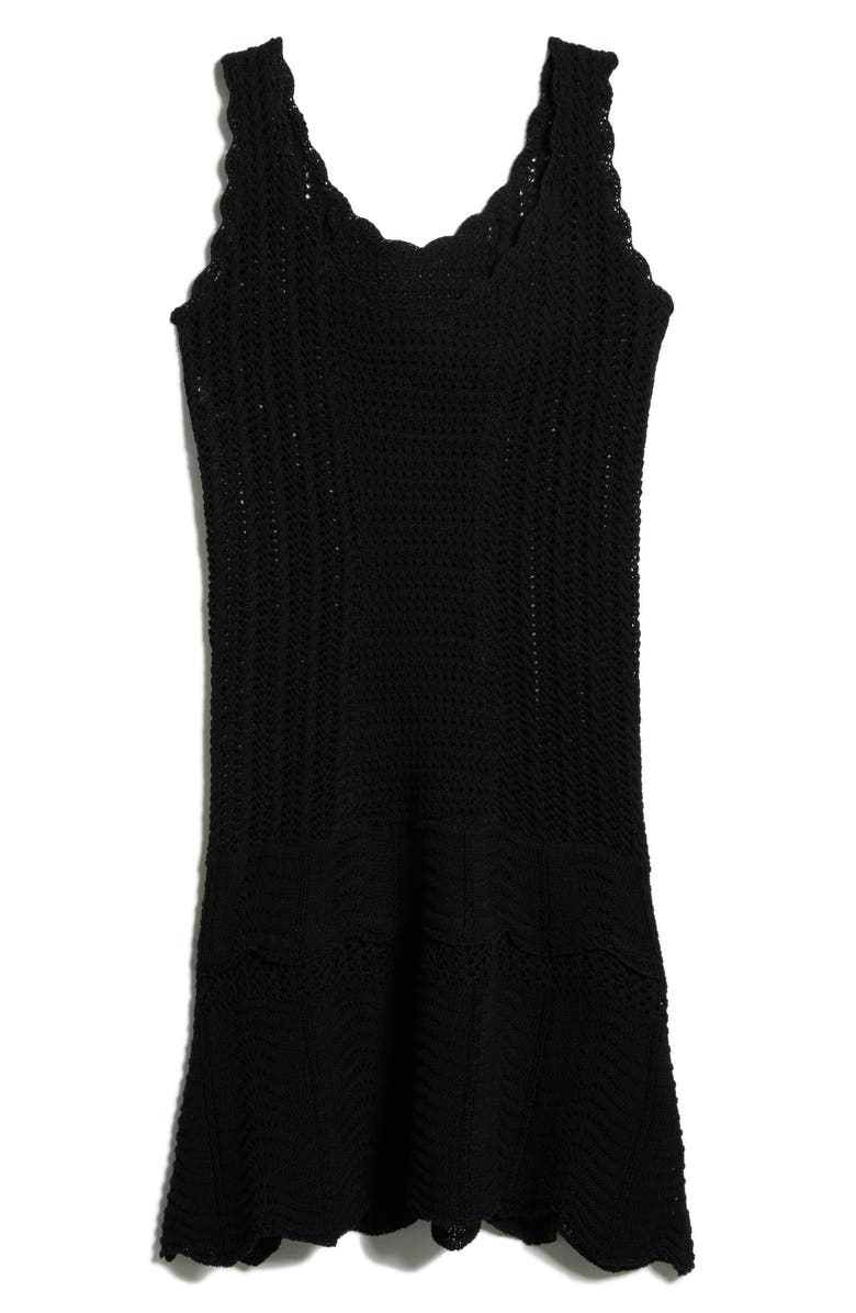 Norma Kamali Scalloped Edge Semisheer Cotton Cover-Up Minidress, Alternate, color, Black