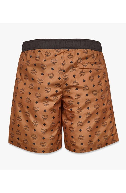 Mcm Monogram Print Swim Trunks In Cognac