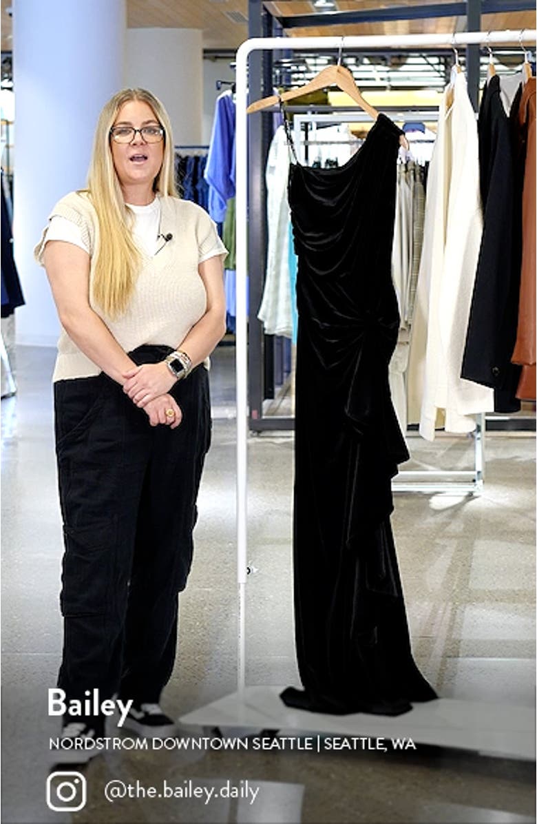 One-Shoulder Velvet Column Gown, sales video thumbnail
