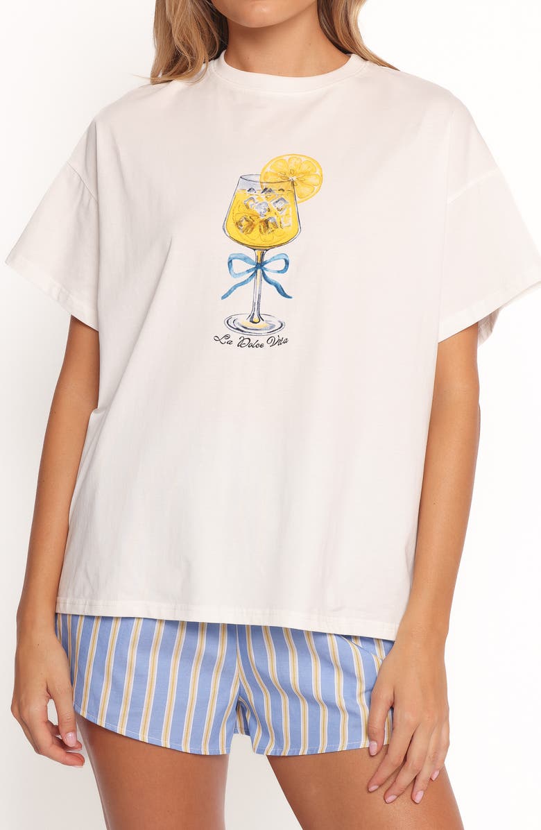 Petal & Pup La Dolce Vita Cotton Graphic T-Shirt & Shorts Set, Alternate, color, White Blue