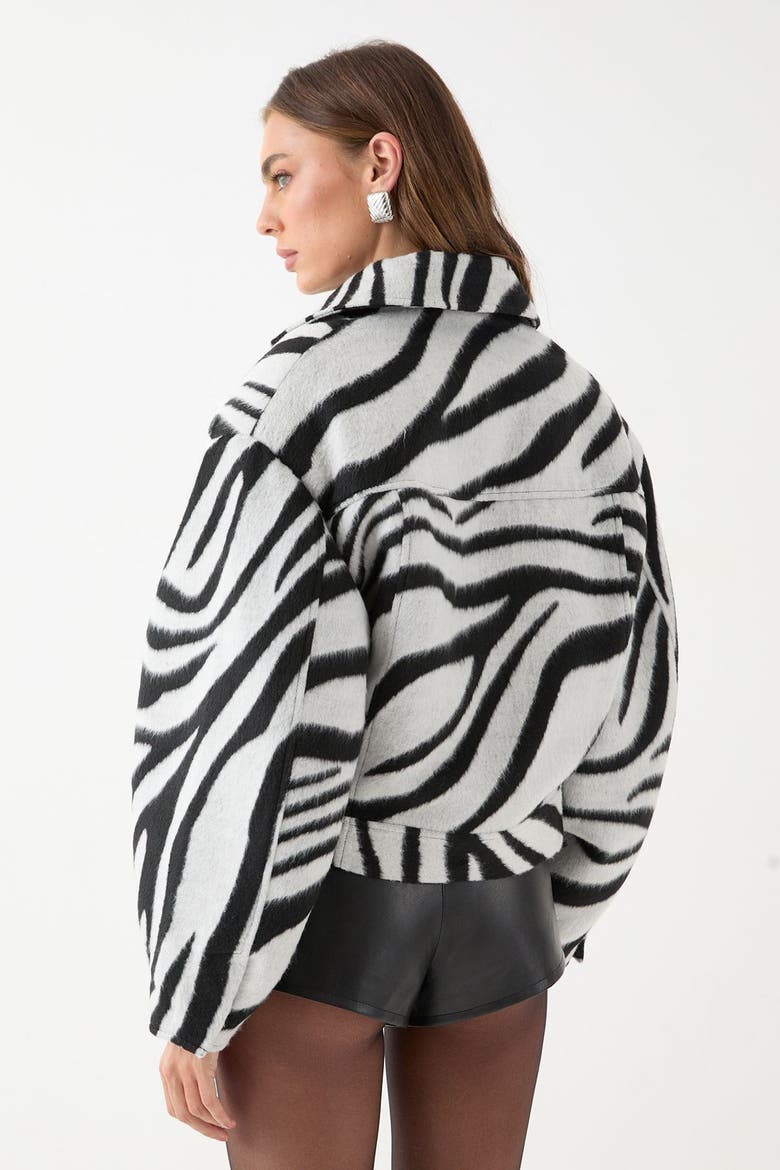 Zebra Cropped Collared Jacket, Alternate, color, Mono