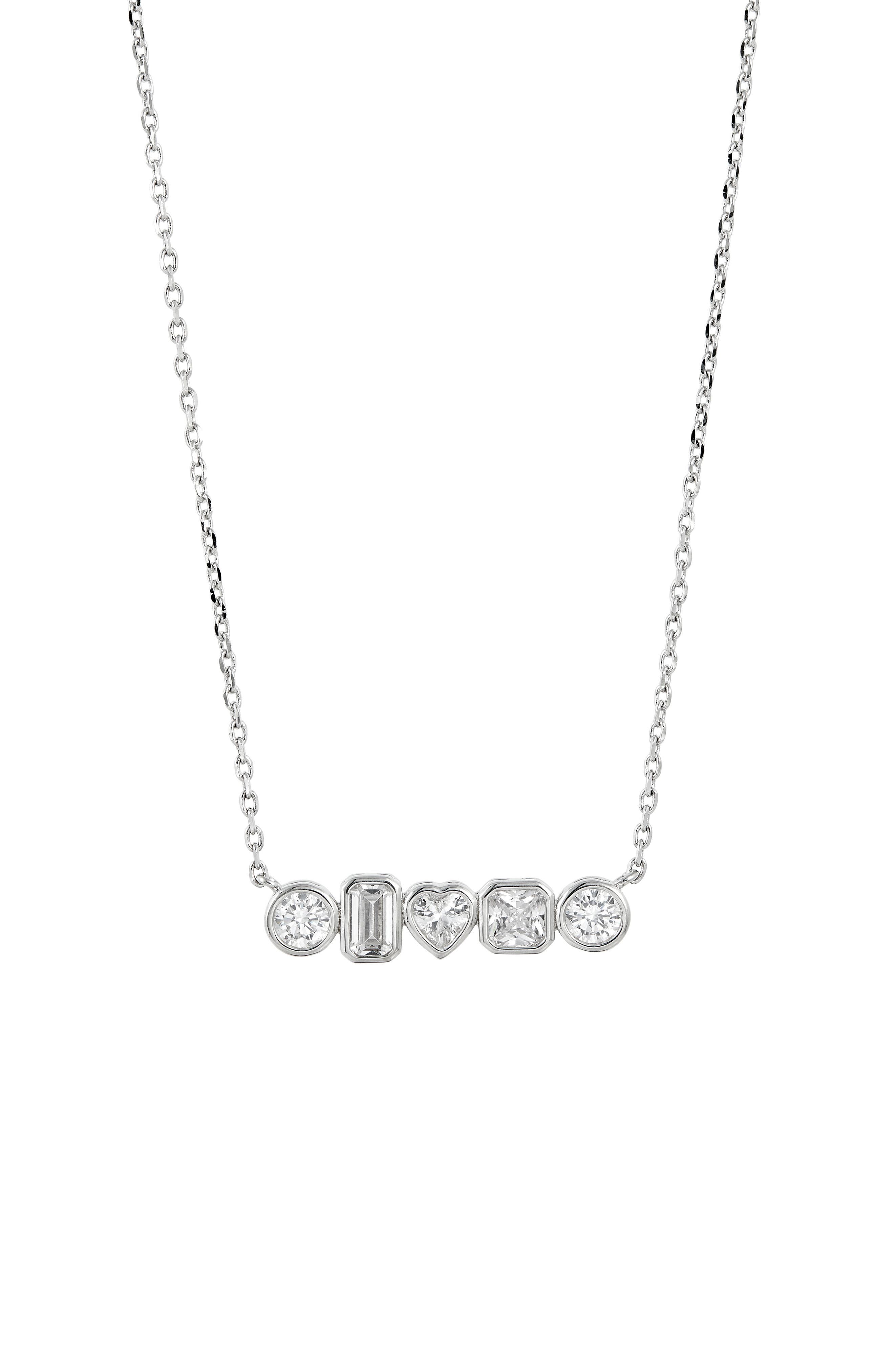 SAVVY CIE JEWELS Mixed Shape Cubic Zirconia Bar Pendant Necklace