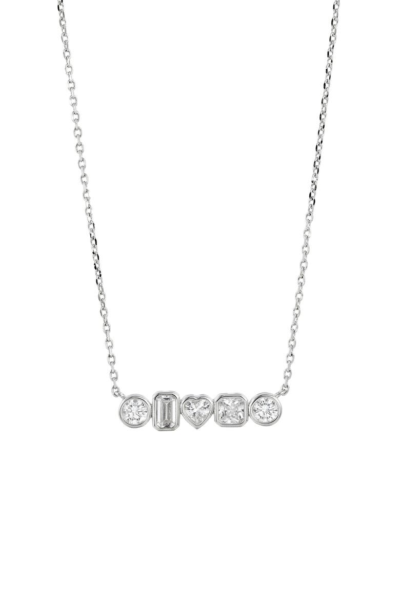 SAVVY CIE JEWELS Mixed Shape Cubic Zirconia Bar Pendant Necklace, Main, color, Silver