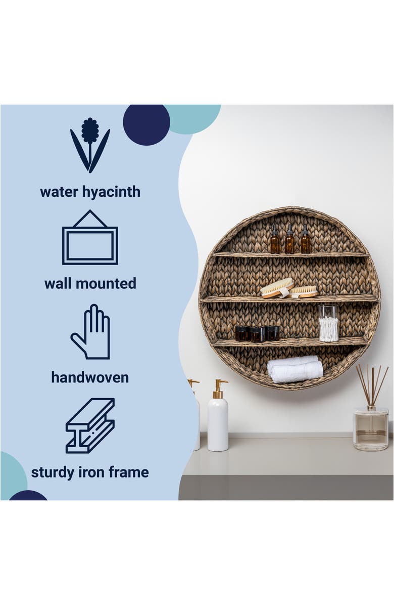 HAPPIMESS Annulus 3-Shelf Circular Handwoven Hyacinth Wall Rack, Alternate, color, Brown