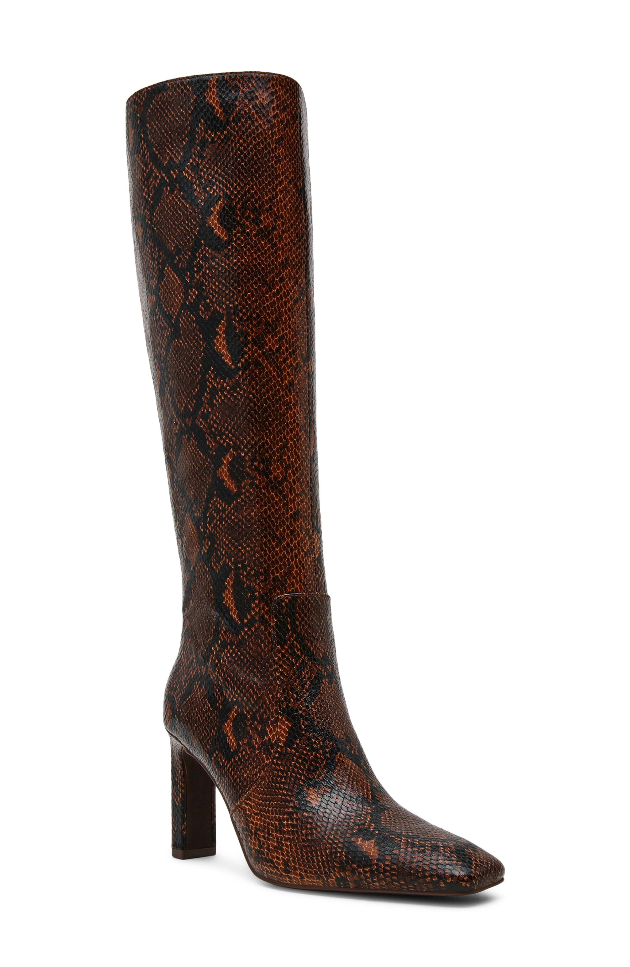 Lovelies Snake Embossed Knee High Boot, Main, color, BROWN SNAKE