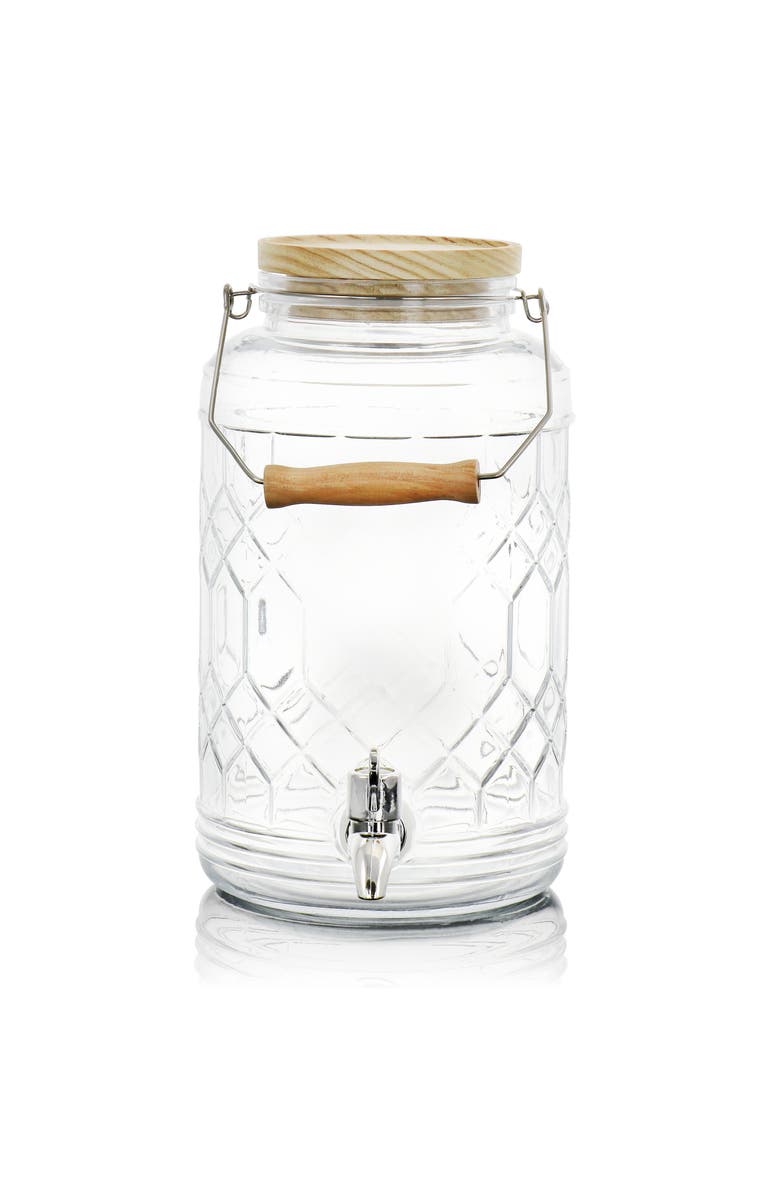 Gibson Home 0.95 Gallon Duval Glass Beverage Dispenser with Wooden Lid and Handle, Alternate, color, Clear