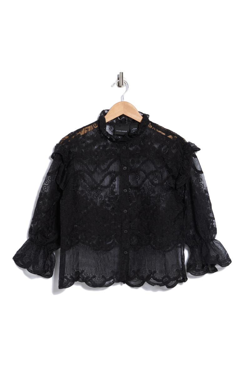 Victorian Lace Button-Up Shirt, Alternate, color, BLACK