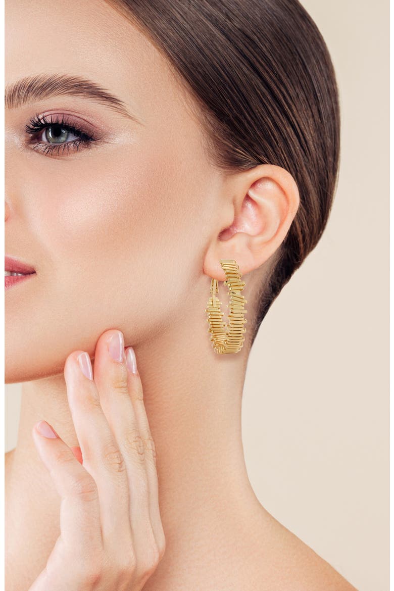 Textured Round Hoop Earrings, Alternate, color, GOLD