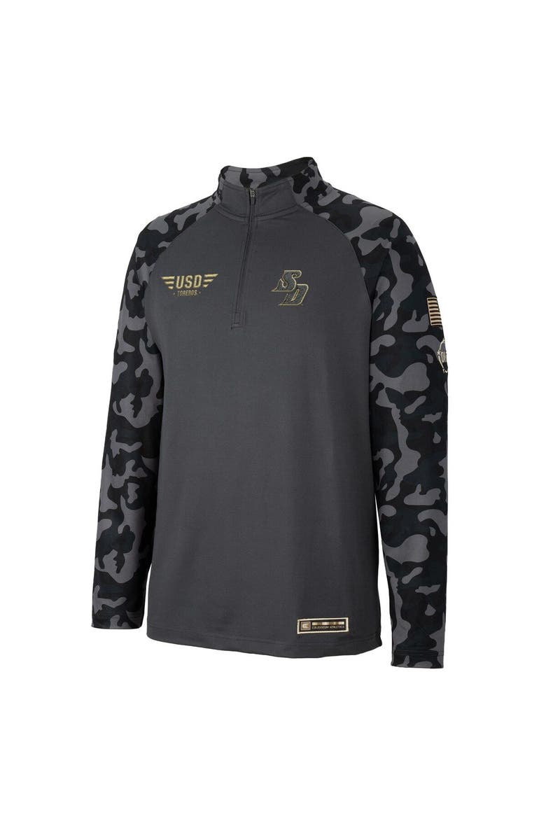 Men's Colosseum Charcoal San Diego Toreros OHT Military Appreciation Long Range Raglan Quarter-Zip Jacket, Alternate, color, Charcoal
