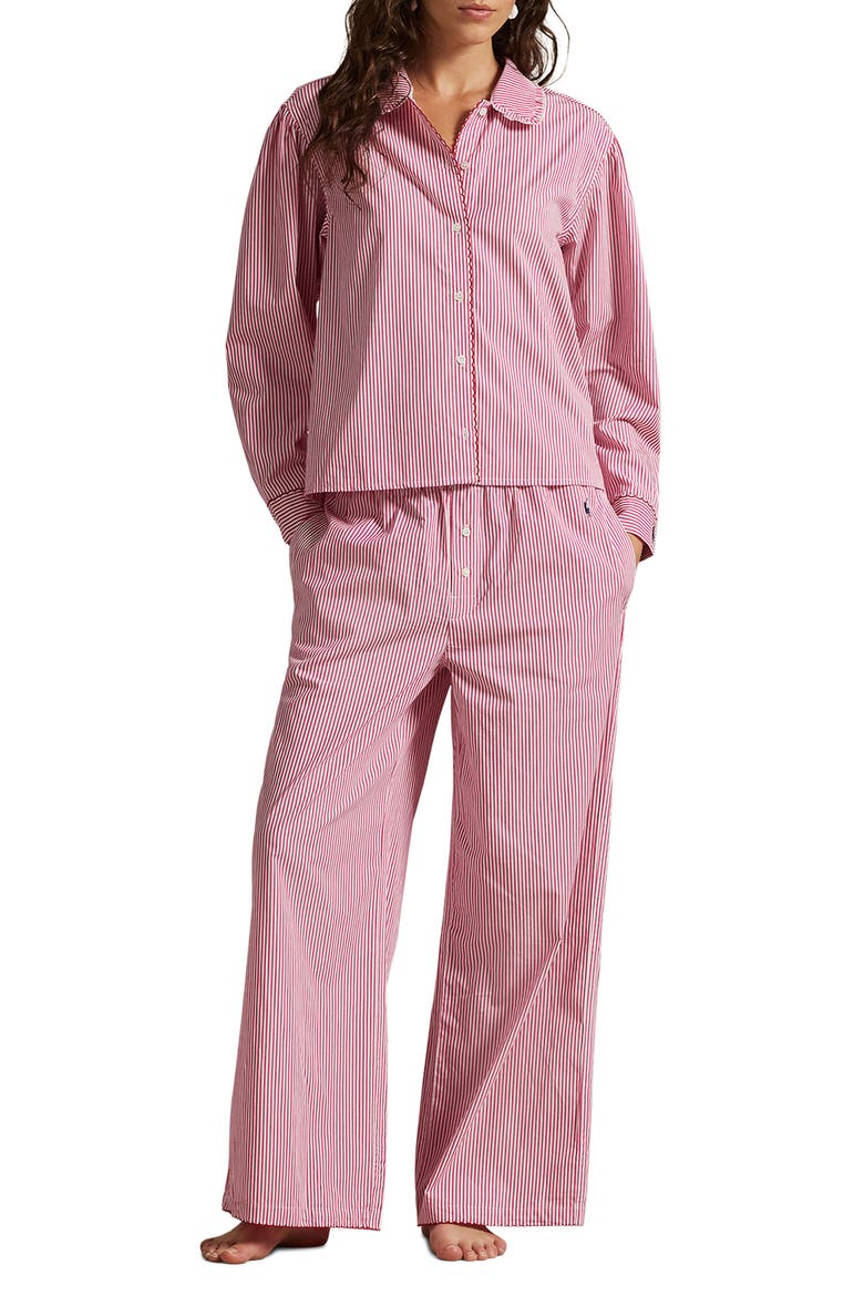 Stitched Long Pajamas, Main, color, COLLEGE PINK STRIPE