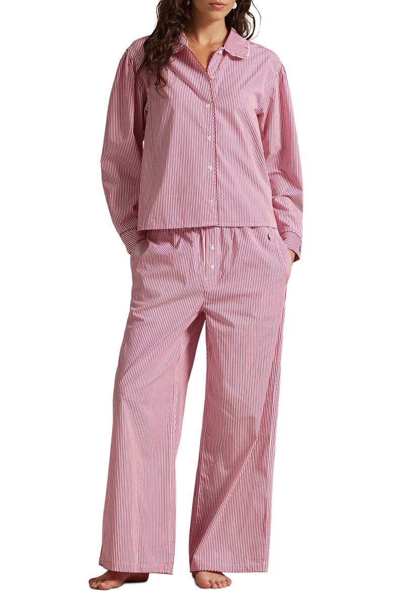 Polo Ralph Lauren Stitched Long Pajamas, Main, color, College Pink Stripe