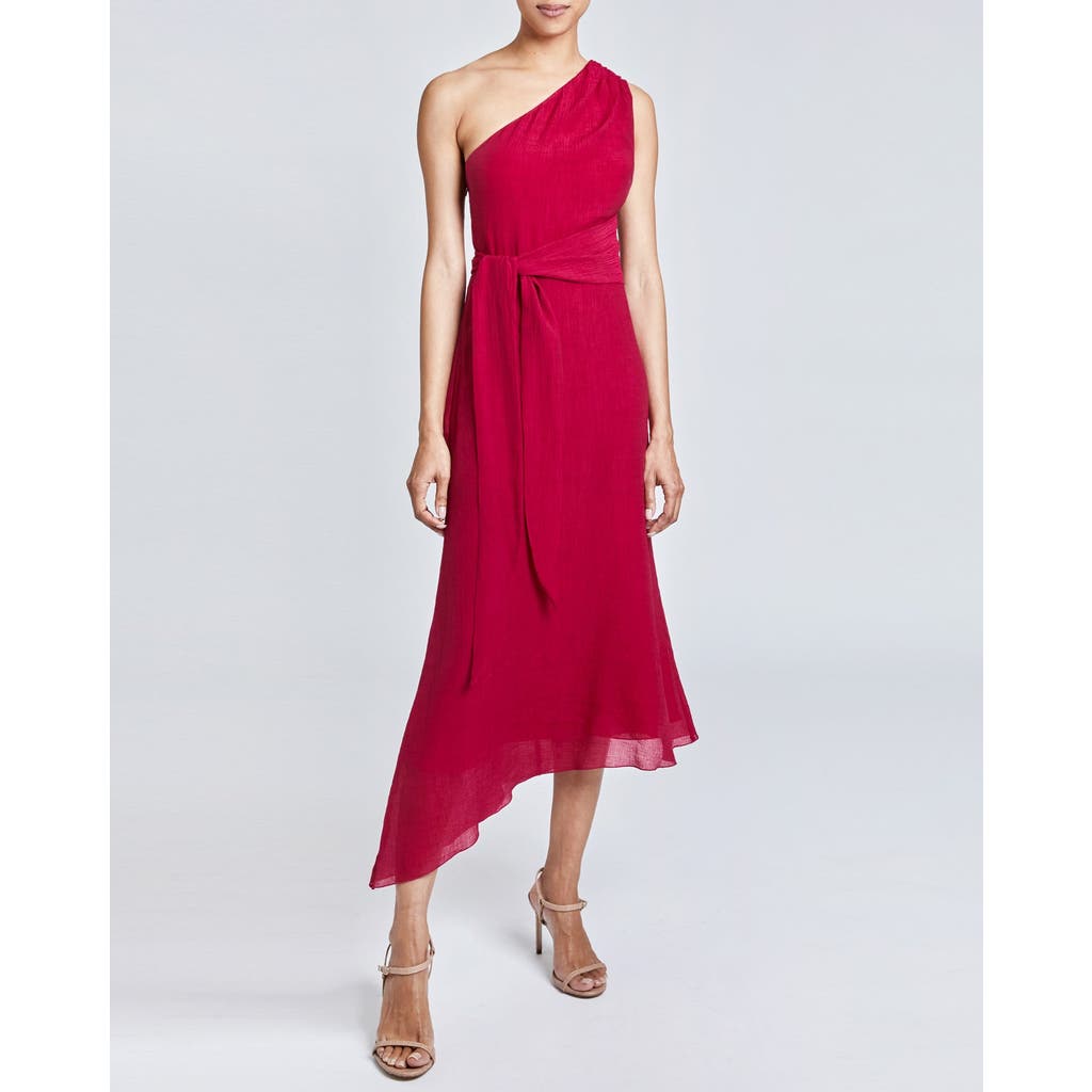Santorelli Regana One-shoulder Faux Wrap Dress In Red