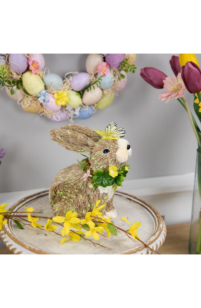 Northlight Easter Bunny with Butterfly Straw Figurine - 8", Alternate, color, Brown