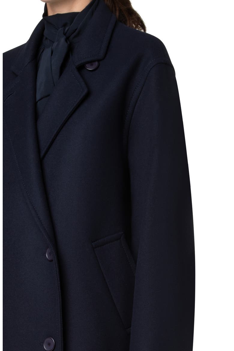 Double Breasted Wool Blend Felt Long Coat, Alternate, color, NAVY