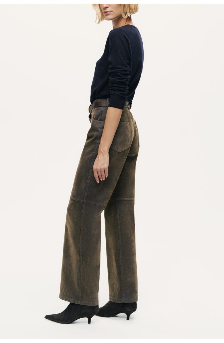 Nocturne Suede Panel Straight-Leg Pants, Alternate, color, Khaki