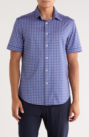 Bugatchi Miles Ooohcotton® Short Sleeve Button-up Shirt In Blue