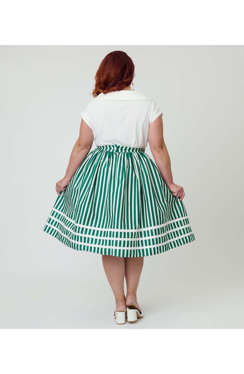 Unique Vintage Plus Size Front Pocket Swing Skirt, Alternate, color, Green & White Stripe