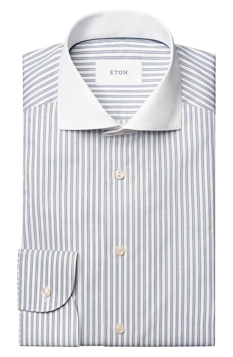 Eton Slim Fit Stripe Twill Cotton Dress Shirt, Alternate, color, Light Blue