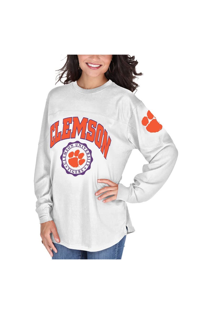 PRESSBOX Women's White Clemson Tigers Edith Long Sleeve T-Shirt, Main, color,