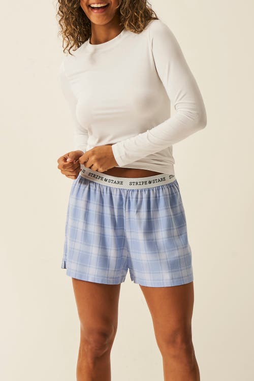 Stripe & Stare Ecovero Pyjama Shorts In Blue Check