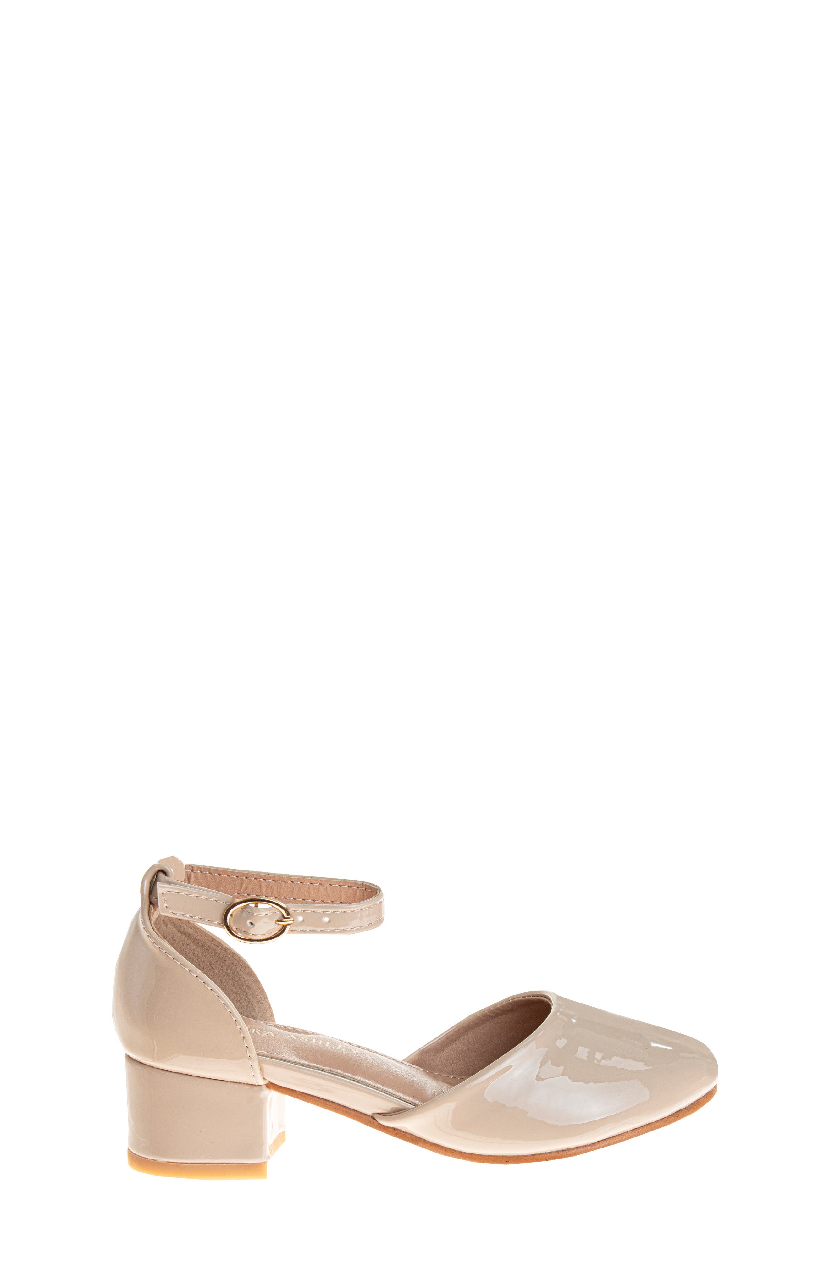 Kids' Ankle Strap Block Heel Pump, Alternate, color, BEIGE PATENT