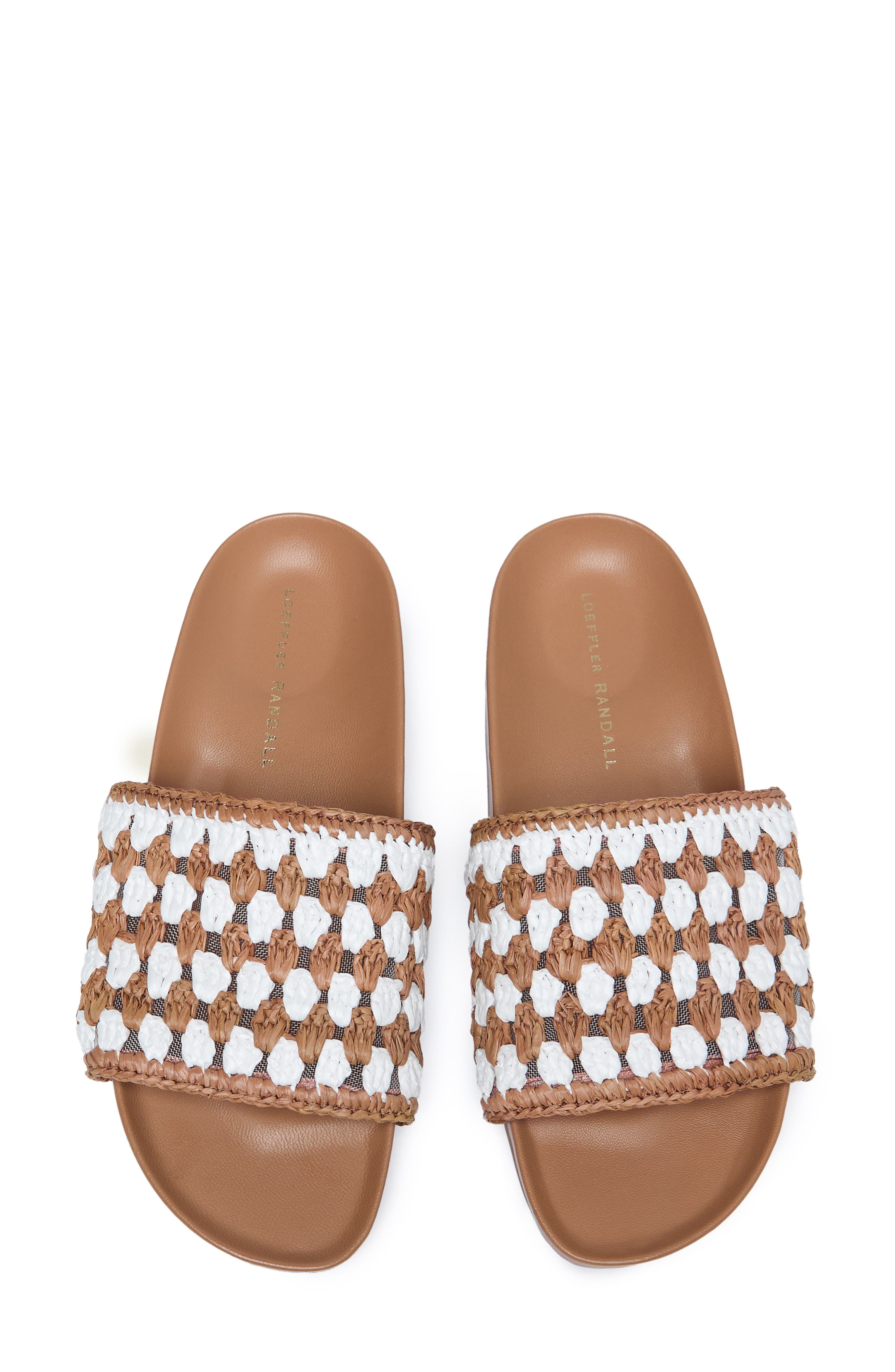 Loeffler Randall Henri Crochet Raffia Slide Sandal, Alternate, color, Cream-Brown Cream
