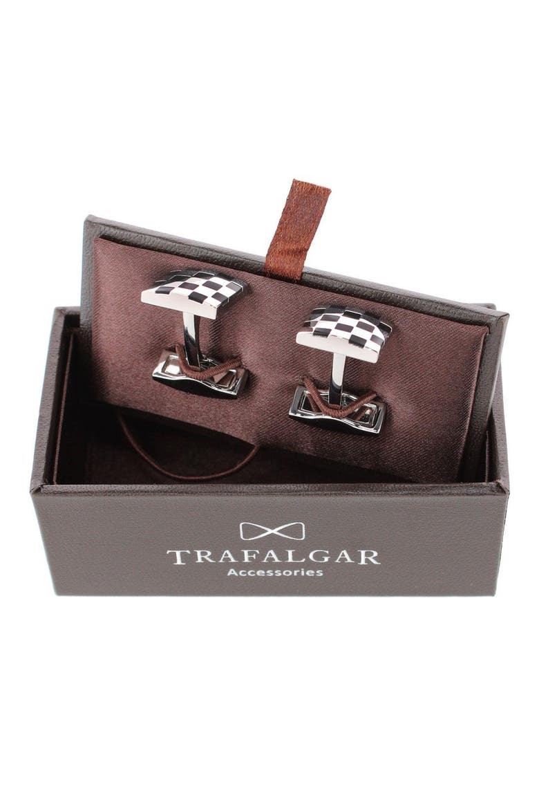 Checker Board Regal Cufflinks, Alternate, color, Silver and Black