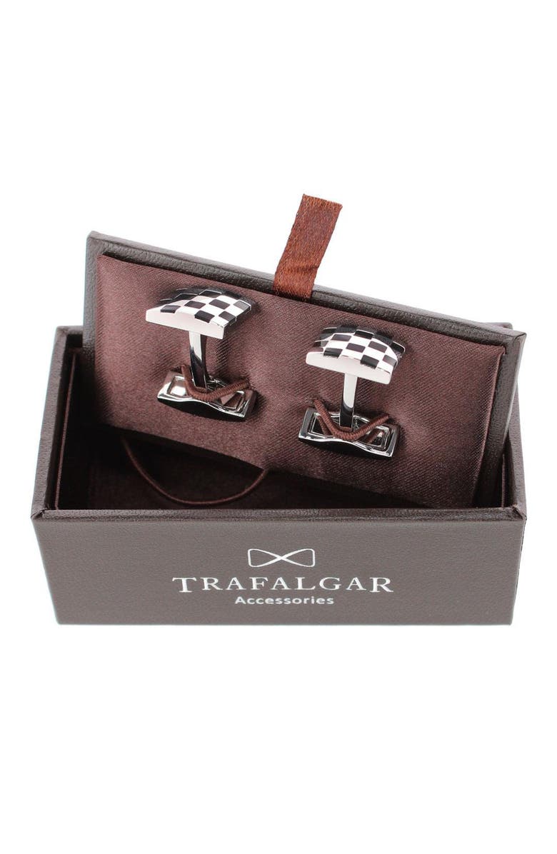 Trafalgar Checker Board Regal Cufflinks, Alternate, color, Silver And Black