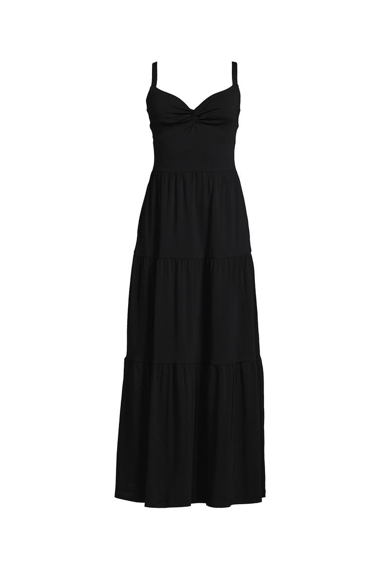 Cotton Modal Twist Front Tiered Maxi Dress, Alternate, color, Black