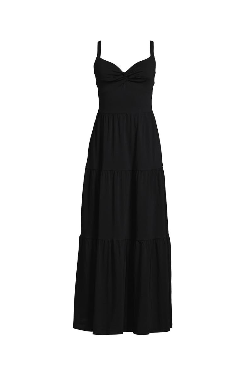 Lands' End Cotton Modal Twist Front Tiered Maxi Dress, Alternate, color, Black