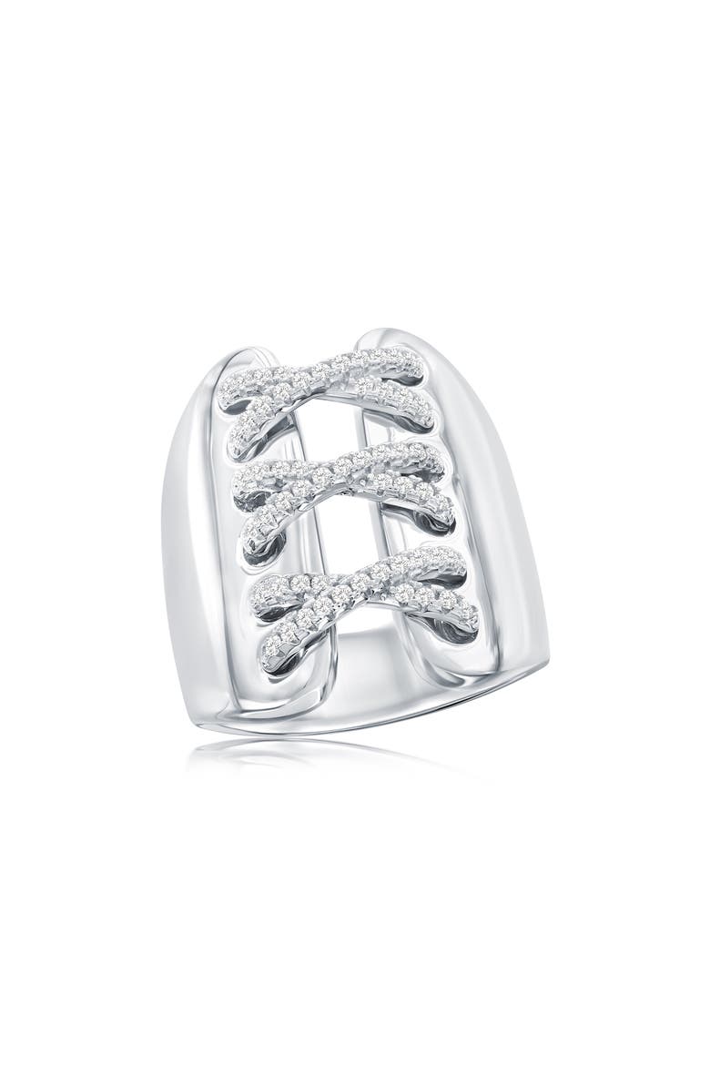 Cubic Zirconia Wide Triple Cross Over Ring, Main, color, WHITE