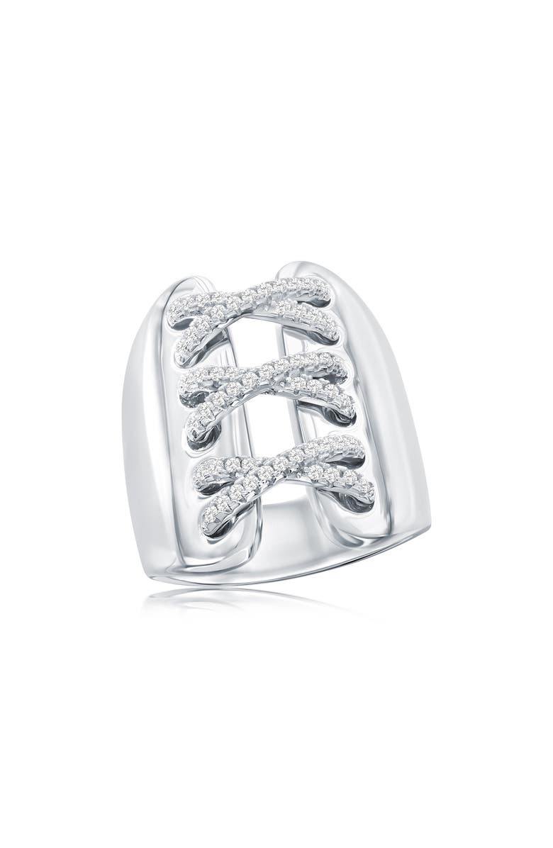 SUZY LEVIAN Cubic Zirconia Wide Triple Cross Over Ring, Main, color, White