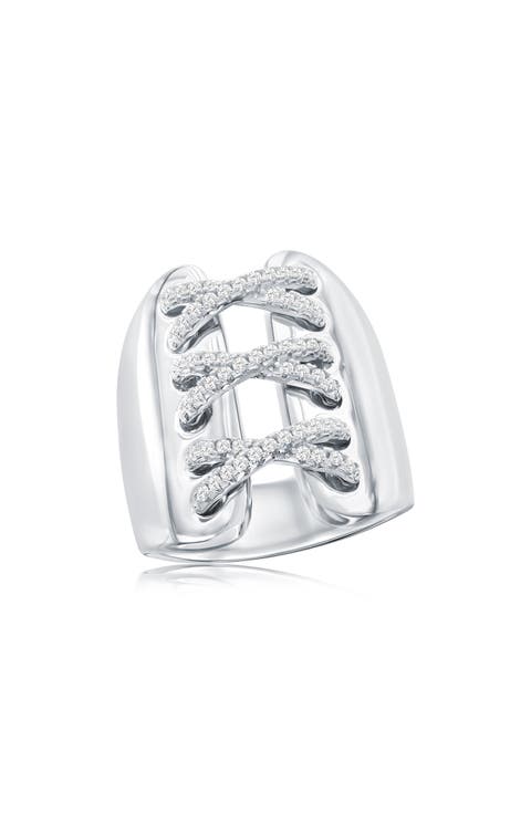 Cubic Zirconia Wide Triple Cross Over Ring
