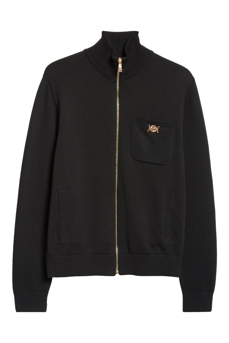 Medusa Biggie Cotton & Cashmere Blend Zip Cardigan, Alternate, color, BLACK