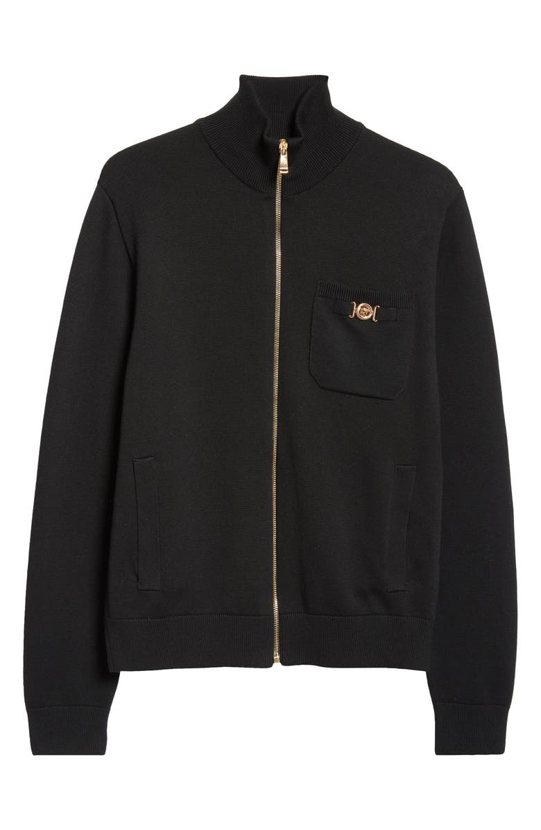 Versace Medusa Biggie Cotton & Cashmere Blend Zip Cardigan, Alternate, color, Black