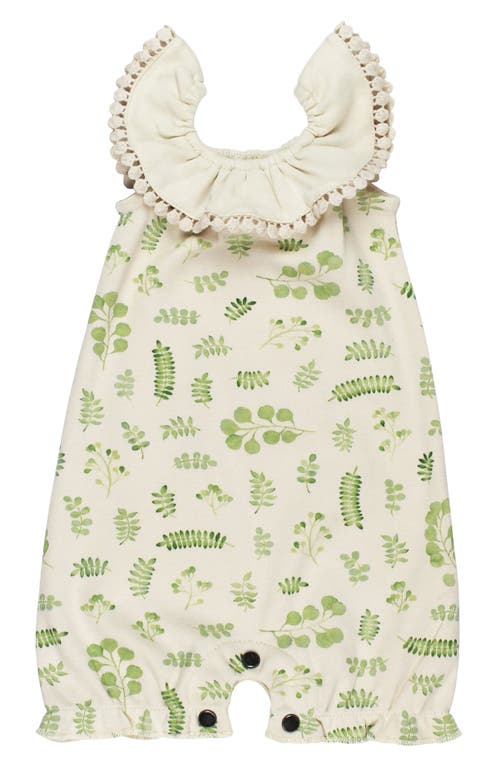 Shop L'ovedbaby Print Ruffled Organic Cotton Bubble Romper In Stone Botanica