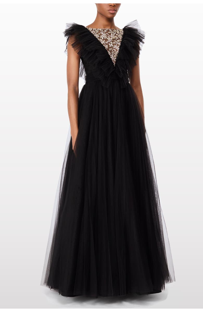 Jenny Packham Foxglove Embellished Ruffled-tulle Maxi Dress, Alternate, color, Liquorice
