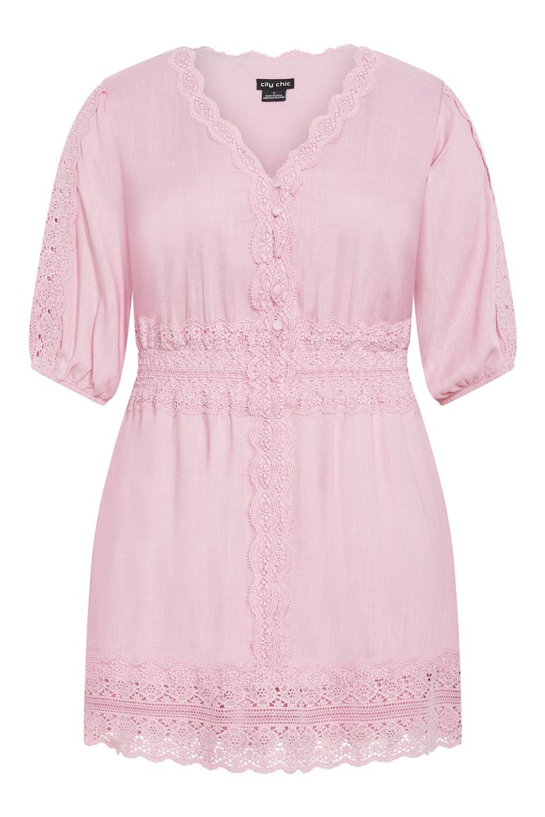 Belle Puff Sleeve Button Front Lace Dress, Alternate, color, LAVENDER